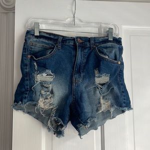 High-waist Ripped Blue Ripped Denim Shorts